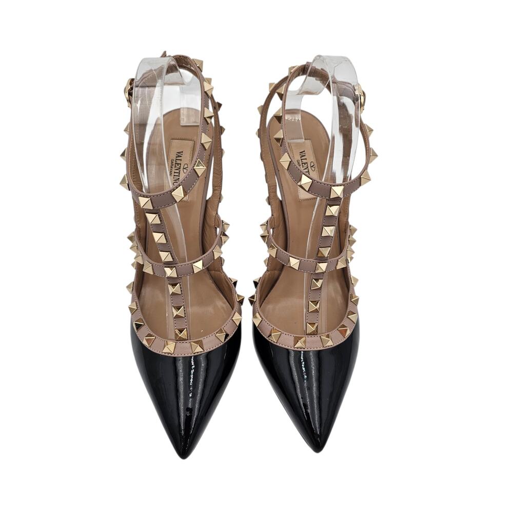 Valentino Garavani Rockstud Heel Pump Cage Black Patent Leather Tan Size 40 10 - Picture 3 of 16